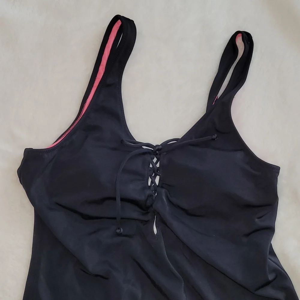 Pink Victoria’s Secret Black Tie Front One Piece Swimsuit Size Medium - Picture 2 of 11